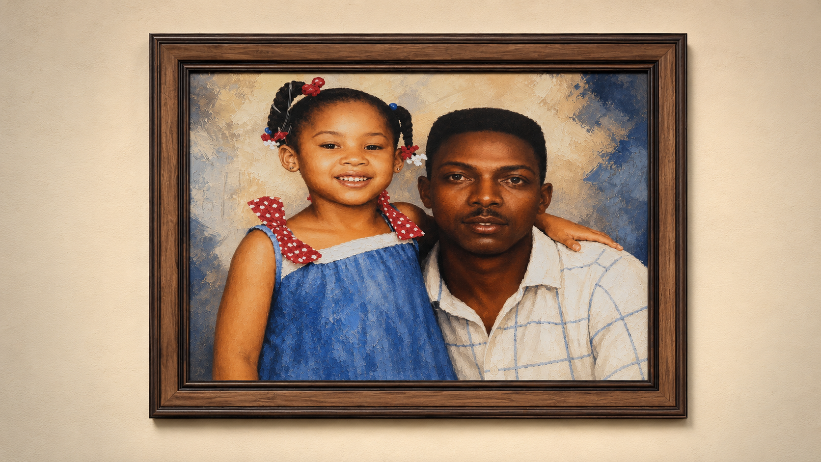 Framed custom portrait of a father and daughter