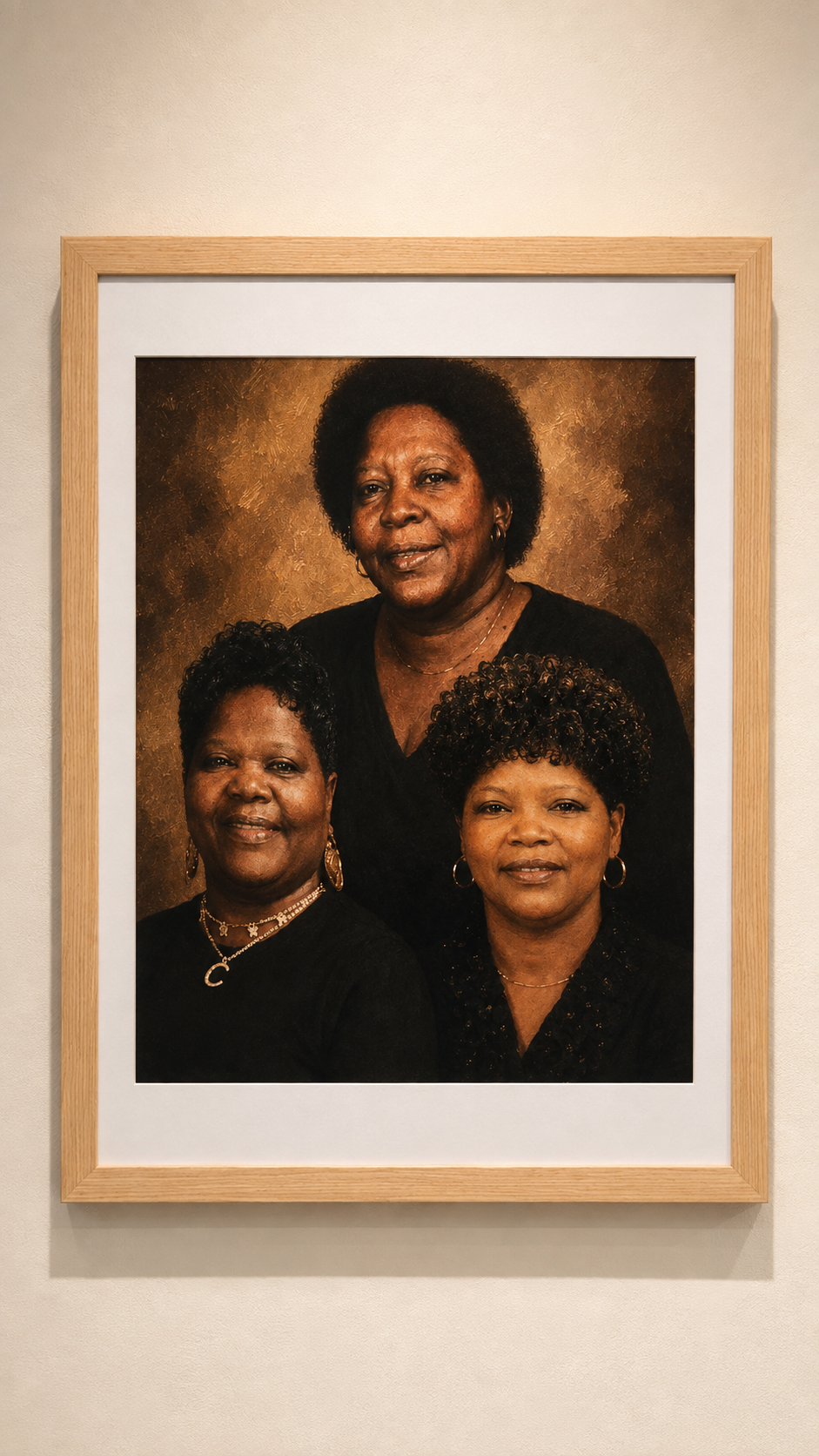 Framed custom memorial portrait with three women